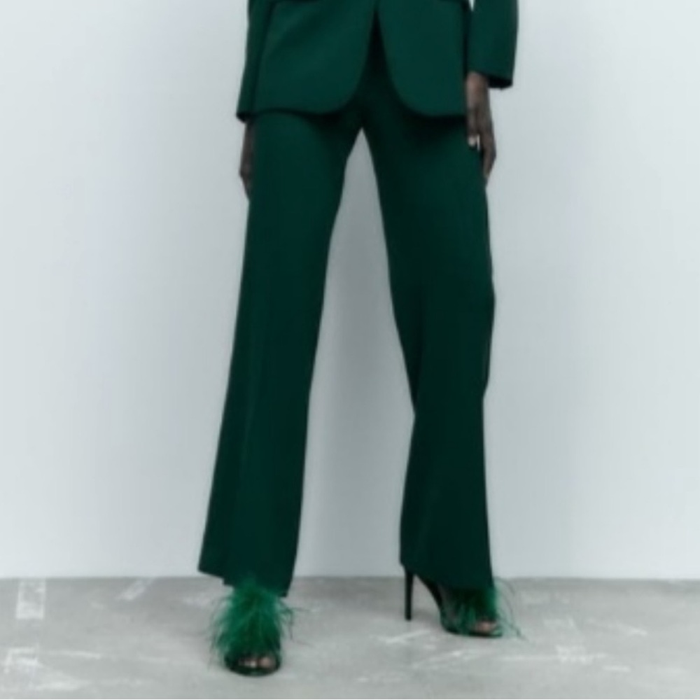 Zara Women's Dark Green Wide Leg Pants - Picture 8 of 8